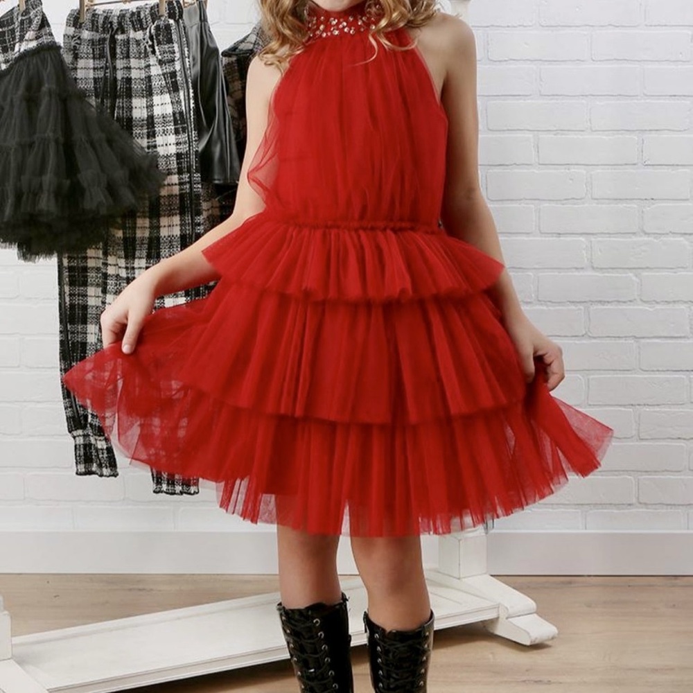 Red Tiered Tulle Dress